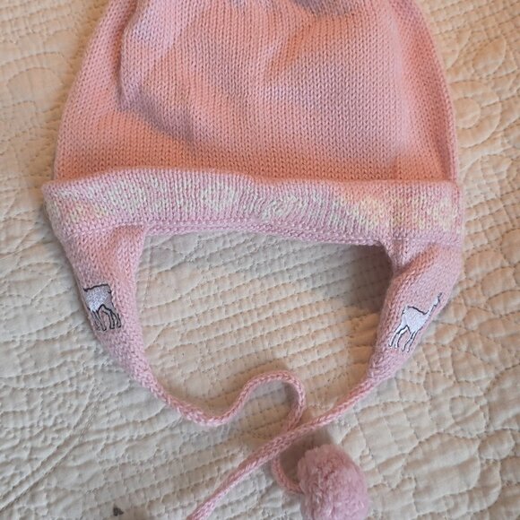 Toddler Alpaca Chuyo Hats โ Embroidered with Pompoms โ Pink & White โ Perfect fo - Picture 6 of 8
